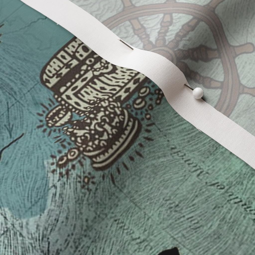 Spoonflower Fabric - Pirate, Map, Ships, Blue, Big, Ocean, Anchor, Sailor, Nautical, Sea Printed on Cotton Poplin Fabric by The Yard - Sewing Shirting Quilting Dresses Apparel Crafts