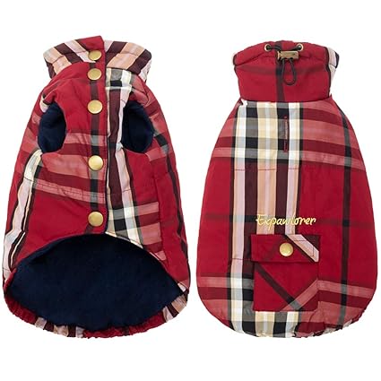 EXPAWLORER Plaid Dog Winter Jacket - Cold Weather Dog Coat Reversible Dog Puffer Jacket Windproof Dog Coats for Small Medium Large Dogs British Style Dog Clothes for Indoor and Outdoor Use