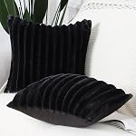 MADIZZ Set of 2 Faux Wool Plush Decorative Throw Pillow Covers 16x16 Inch Black Fluffy Striped Soft Decorative Cushion Cover for Sofa Bedroom Pillow Shell