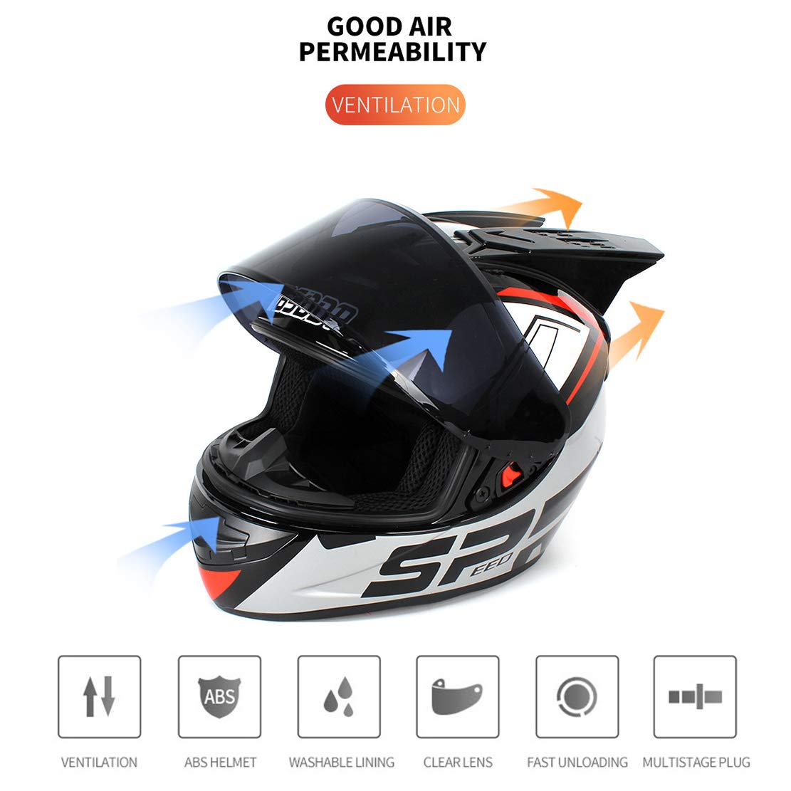 ATK Kask motocyklowy w pełni zakryty z osłoną przeciwsłoneczną, zdejmowana podszewka, łatwy do czyszczenia, dla mężczyzn i kobiet, SPR, srebrny