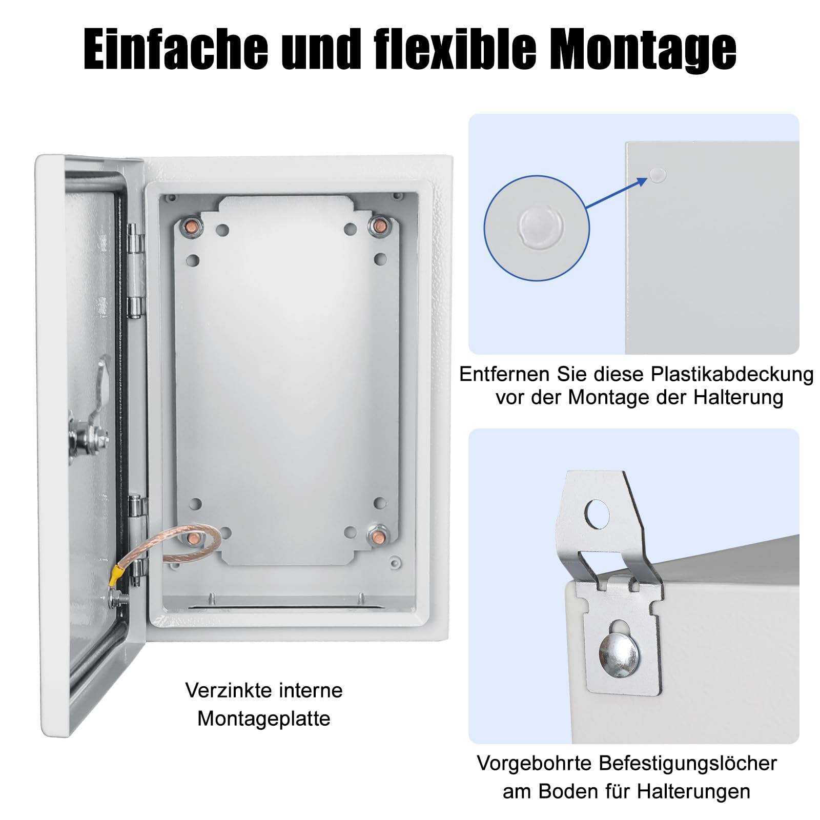 LeMotech Stahlschaltschrank, IP66 Wasserdichte Anschlusskasten, Abschließbarer Schaltkasten, Elektrogehäuse Mit Eingebaute Montageplatte, Elektrokasten für Außen- Innenbereich, 300×200×150mm