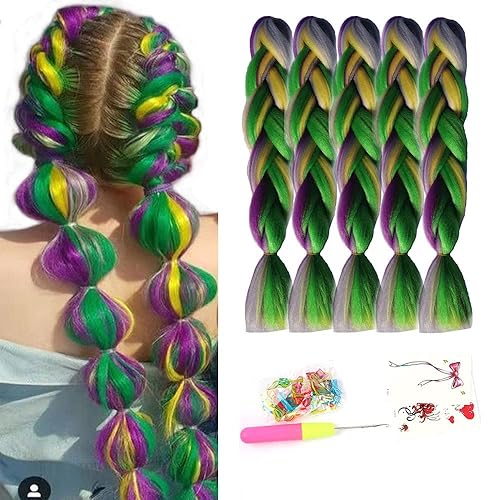 CliCling Extensiones de cabello trenzado en 4 colores 5 piezaslote de 24 pulgadas extensiones de cabello sintético colorido para trenzas de caja de