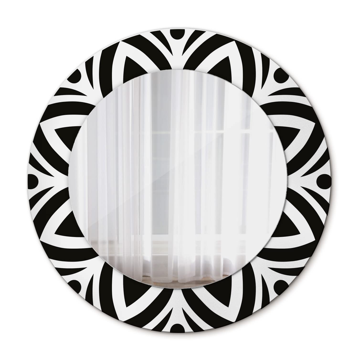 Miroir rond Tulup Ø50 cm en verre avec un ornement géométrique noir pour mur