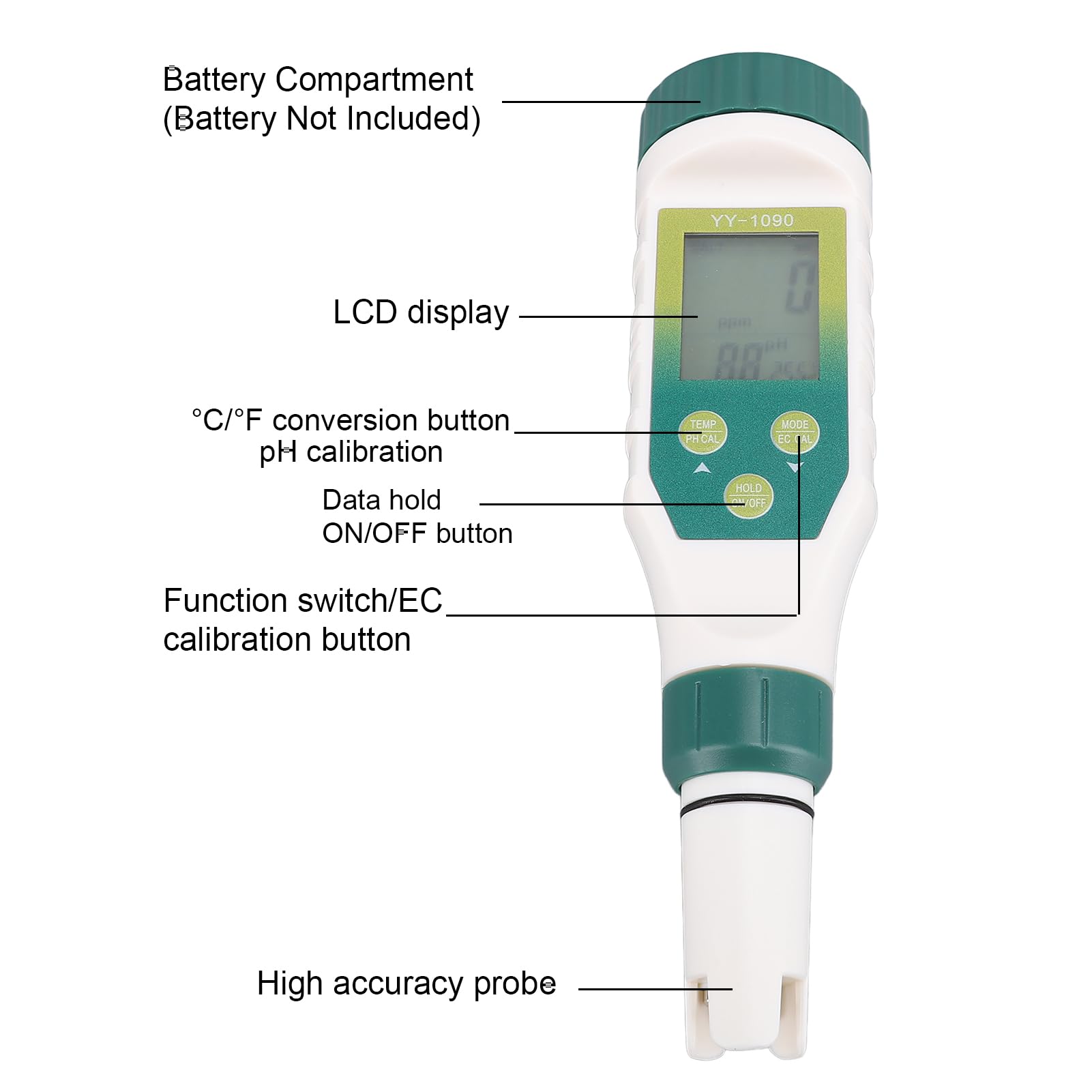 Greensen 5 in 1 Tester di qualità dell'Acqua Tds EC Temp Salinità con Sonda Multi-Parametro per Acquari, Acqua Potabile, Piscina, Design Portatile Leggero