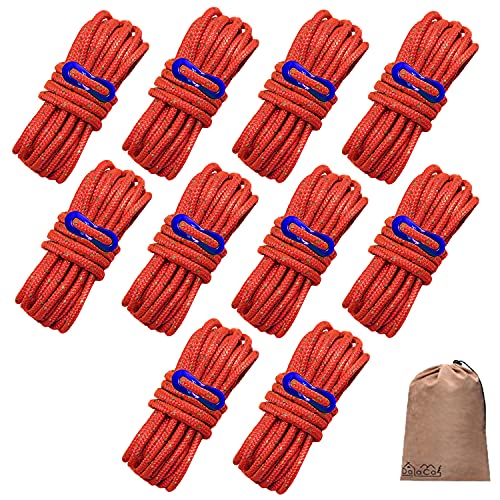 DaLaCa パラコード テントロープ タープロープ ガイロープ 反射材入り 太さ 4mm 長さ 4m 6本 / 8本 / 10本 セット 耐荷重 300kg 自在金具 収納袋 付き