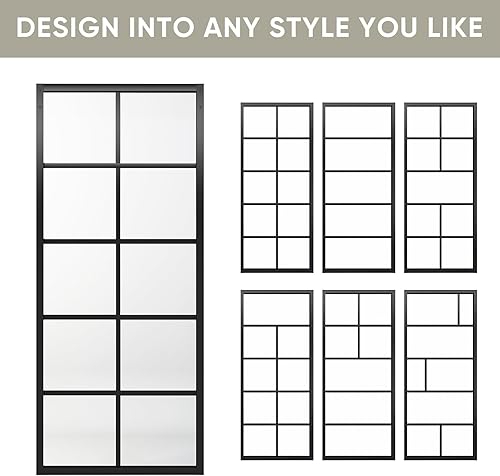 Miniatura 7 de JUBEST Puerta corrediza de granero de vidrio DIY, 36 x 84 pulgadas, puerta francesa moderna, resistente 4-Lite vidrio templado transparente, marco