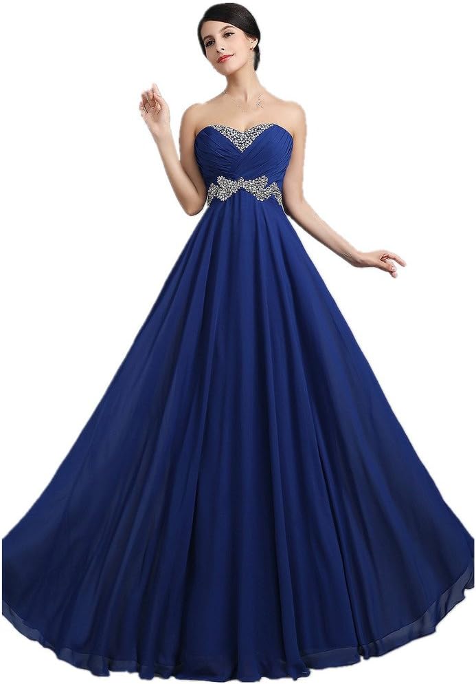 KAIDUN Strapless Chiffon Long Formal Evening Party Dresses Royal Blue 2