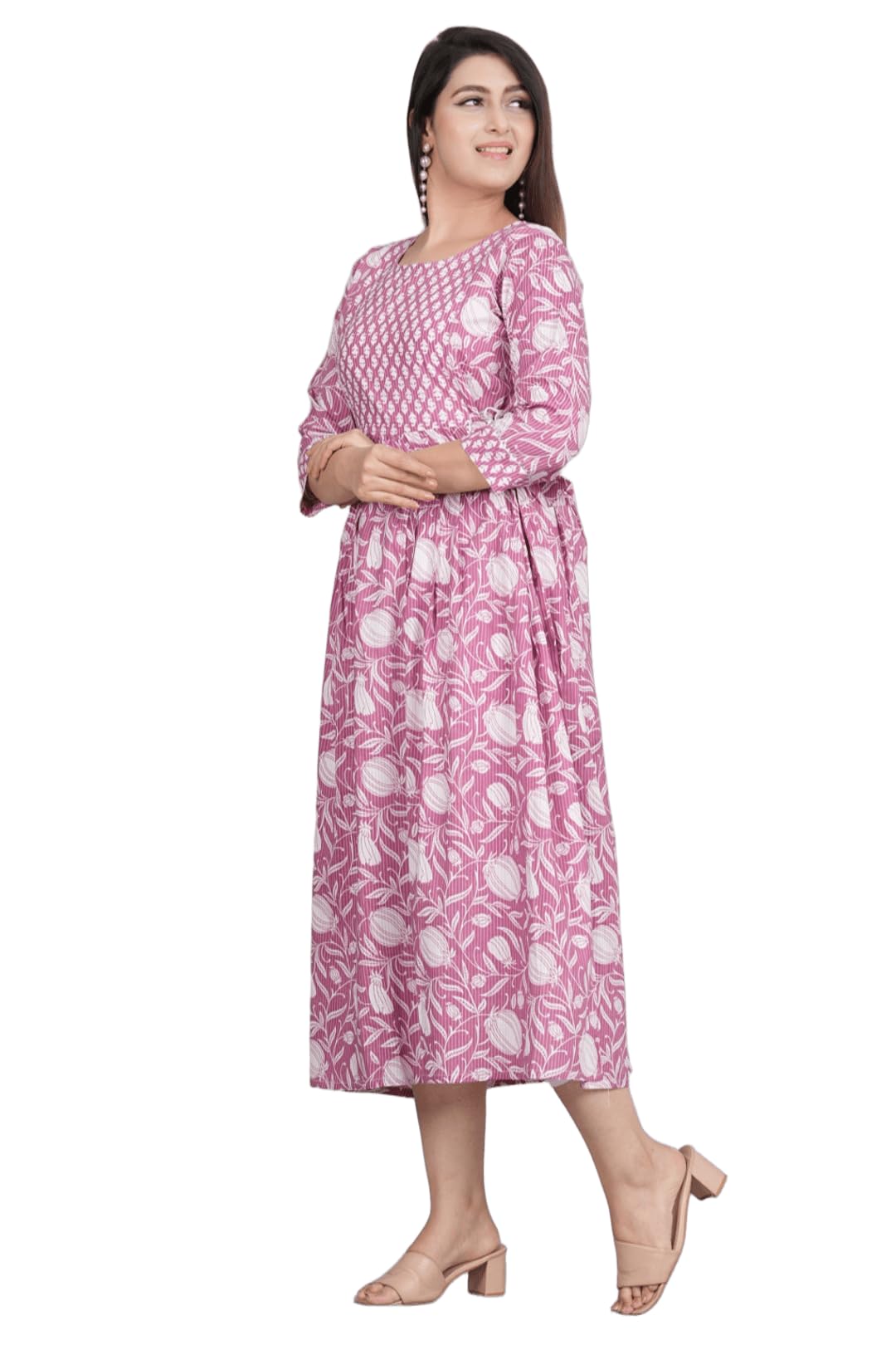aivira Women's Cotton Floral Printed Anarkali Maternity Feeding Kurti | Breastfeeding Dress for Mothers | Zipper Feeding Kurti, Nursing Kurti, Comfortable and Trendy Maternity Wear Bubblegum Pink-picture-29