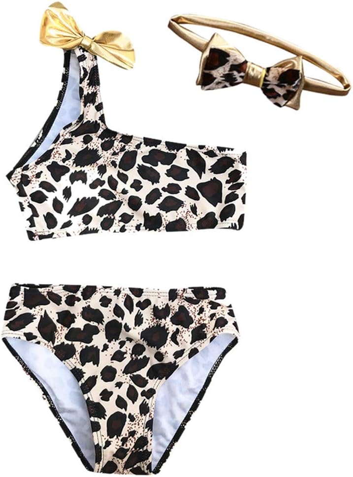 Girls Summer Beach Swimwear,Baby Girl Kids Leopard Off-Shoulder Bow Bikini Swimwear Bathing Suit Clothes Set(Coffee,3-4 Years): Clothing, Shoes & Jewelry