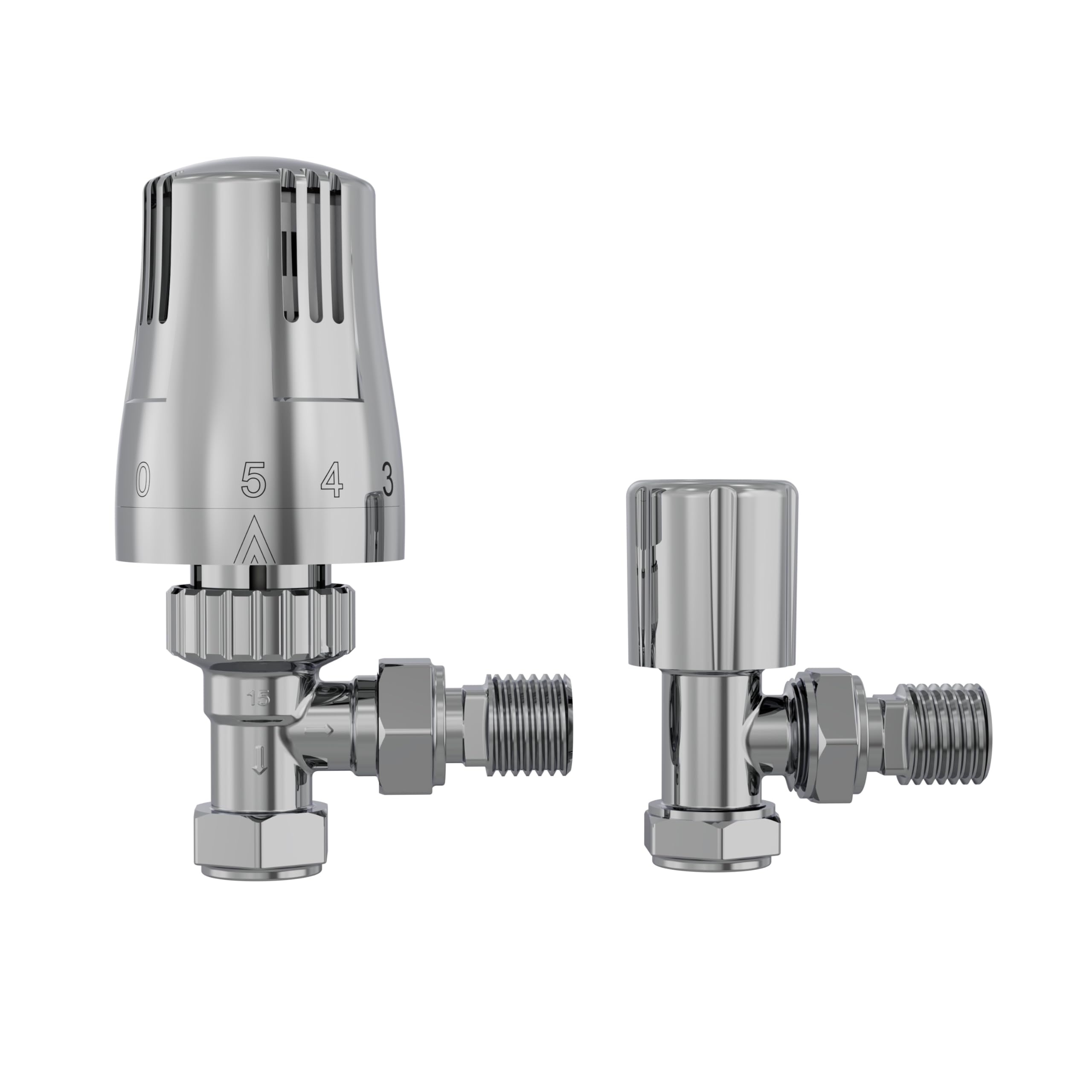 Nrg Chrome Modern Thermostatic Lockshield Angled Radiator Valves 15Mm Central Heating Taps