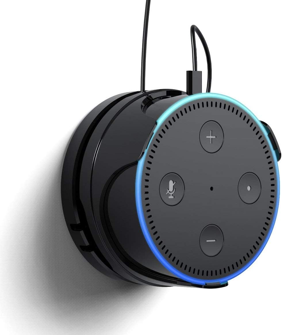MIUO Echo Dot Wall Mount with Built-in Cord Management Reusable Sticky Gel Pad Space Saving Accurate Design Removable Wall Hanger Holder Stand for Echo Dot 2nd Without Drilling Needed-Black