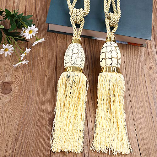 KISENG Curtain Tiebacks Tassel Decorative Curtain Tiebackss Ball Tassels Holdbacks for Home Office Windows Drapery Fasteners Braided Buckle Fringe Ropes, Set of 2 (Golden)