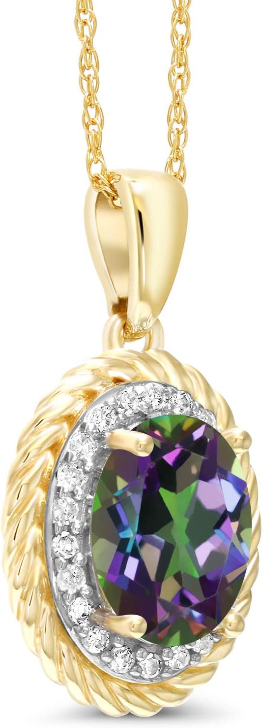 Gem Stone King 14K Yellow Gold Gemstone Birthstone and White Diamond Necklace | Oval 8X6MM | Gold Necklace for Women | With 18 Inch Chain - Image 3