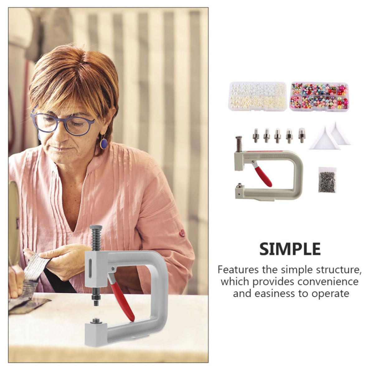 MAGICLULU Macchina Manuale per Incastonare Perline senza Foratura in Ferro Struttura Semplice e Resistente, Set Portatile per Accessori e Creazioni Artigianali Fai da Te