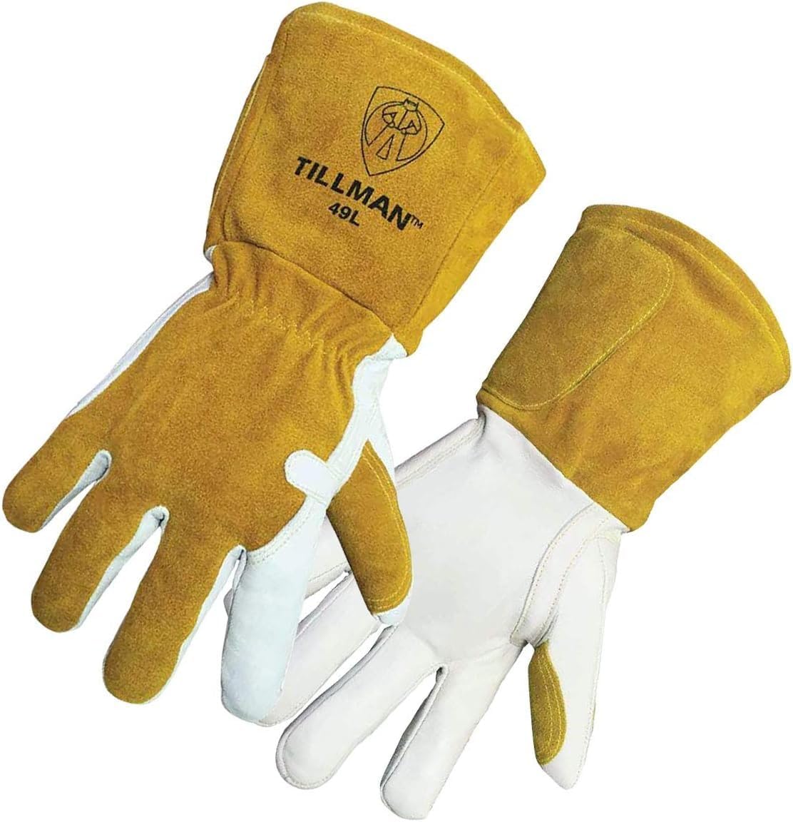 Tillman White/Gold Medium Split Cowhide Leather Welding & Heat-Resistant Gloves - 49M [PRICE is per PAIR]
