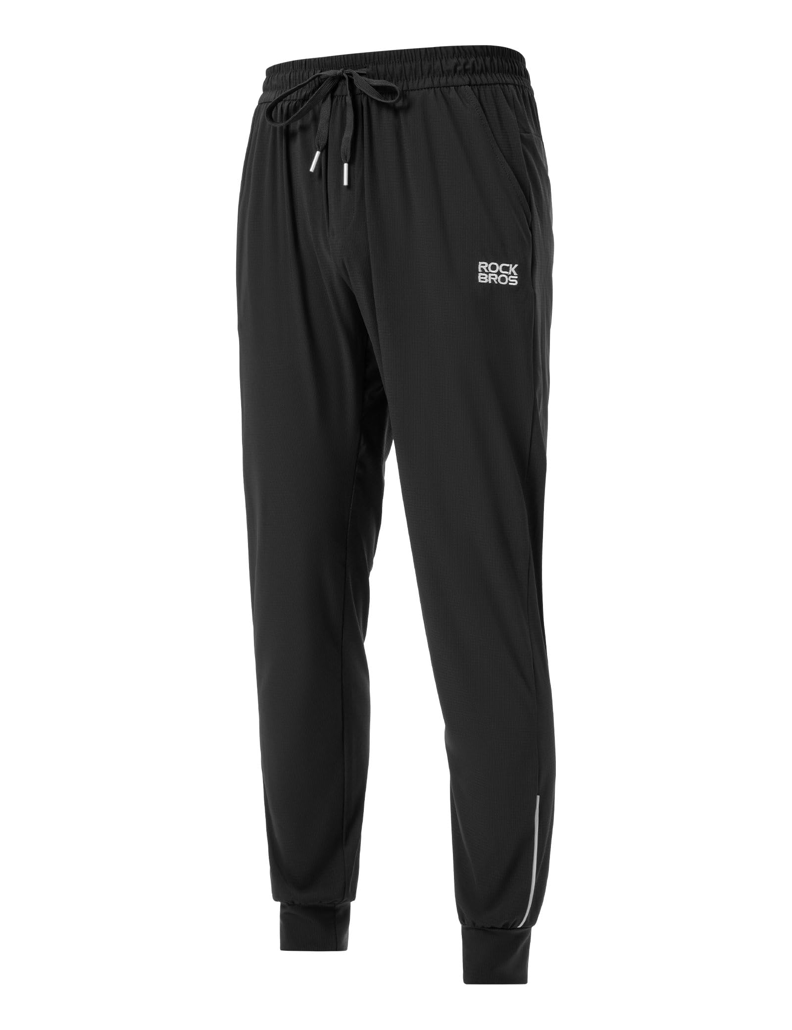 ROCKBROS Fahrradhose Lang Herren Leicht Atmungsaktiv Schnelltrocknend Mit Taschen Reflektierende Jogginghose Trainingshose Wanderhose MTB Laufen, Schwarz