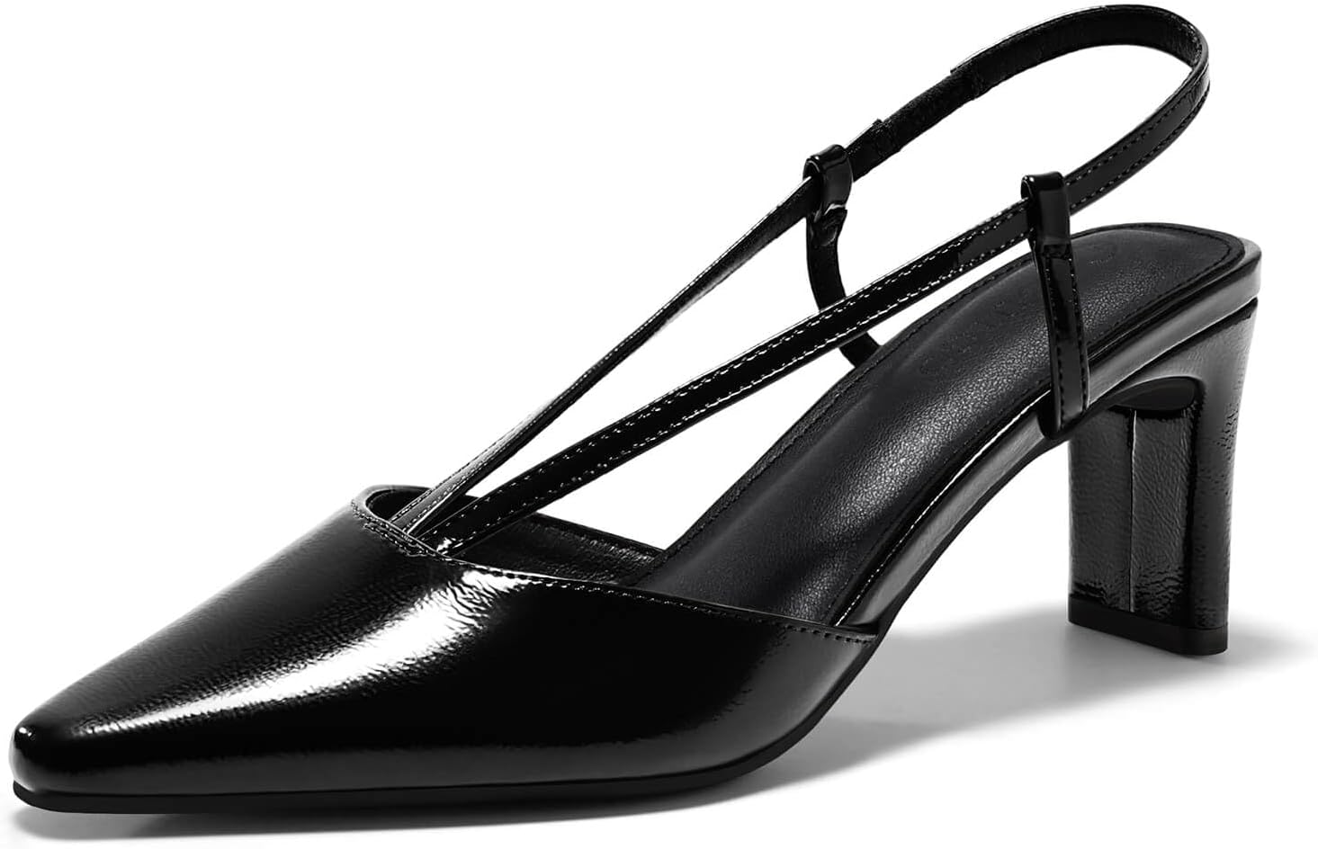 Coutgo Womens Low Chunky Heels Slingback Pumps Closed Pointed Toe V-Strap Slip On Wedding Party Dress Shoes