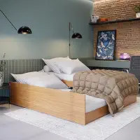 Cama Bicama Bibox 3 em 1 Solteiro Auxiliar e Casal com 2 Colchões D20 Versatilidade Conforto e Otimização de Espaço em um só Móvel Ideal para Quartos Compactos e Ambientes Multifuncionais (Nature)