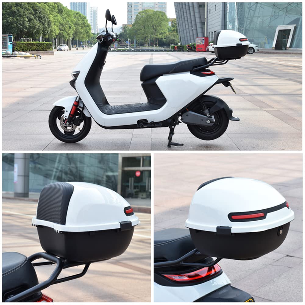 Maletero para motocicleta con respaldo y bloqueo de seguridad para asiento trasero, ajuste universal, diseño duradero, 32 x 39 x 26 cm, ideal para bicicletas y ciclomotores