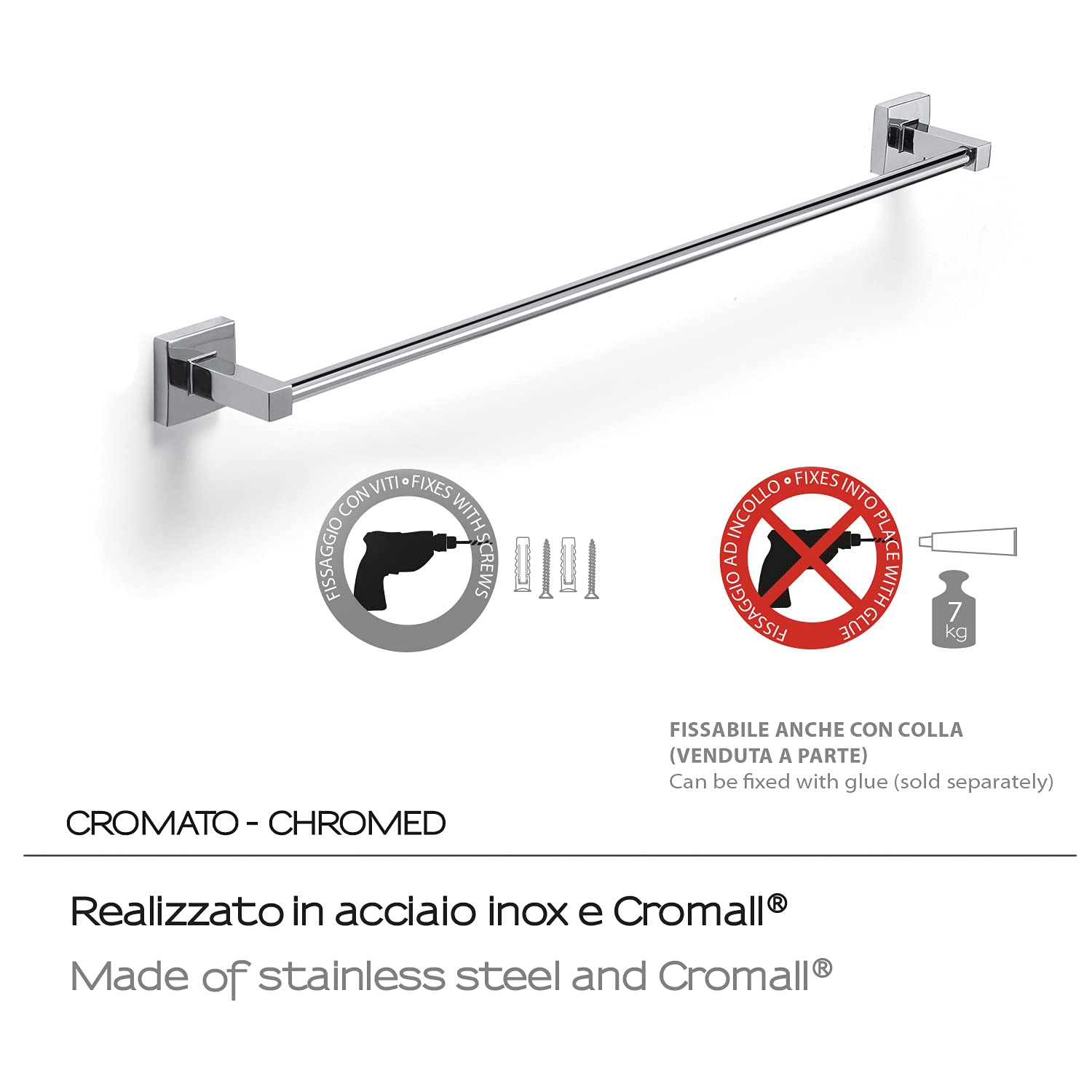 GEDY G-Pukhet Towel Holder CM.60, Chrome Colour, Components Made of Stainless Steel and Cromall, 2 Year Warranty - Image 3