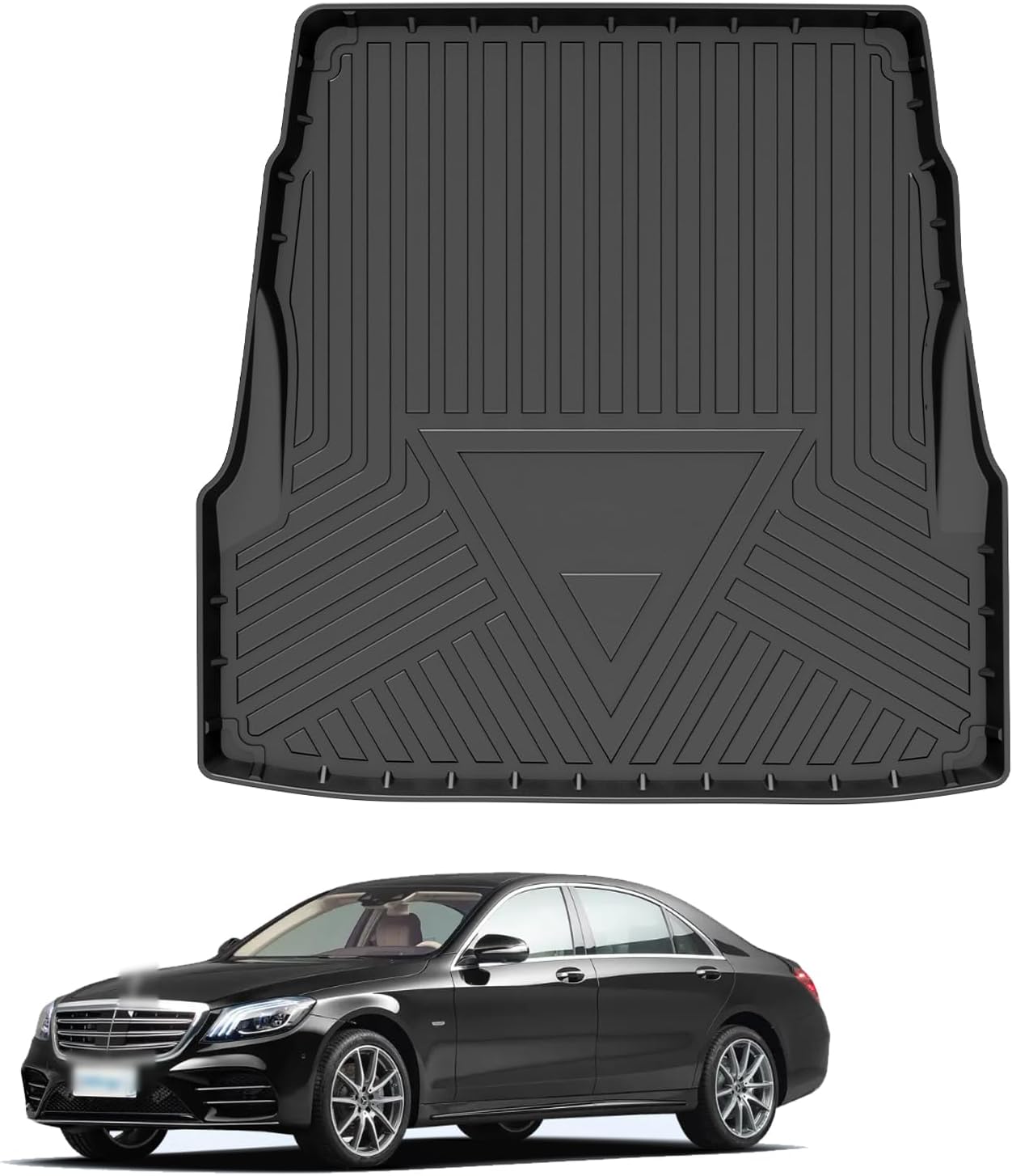 Elsetyler Custom Fit for Cargo Liner 2014-2020 Mercedes-BenzS Class W222 - Black TPE All Weather Heavy Duty Waterproof Rear Cargo Tray Trunk Floor Mat Protector