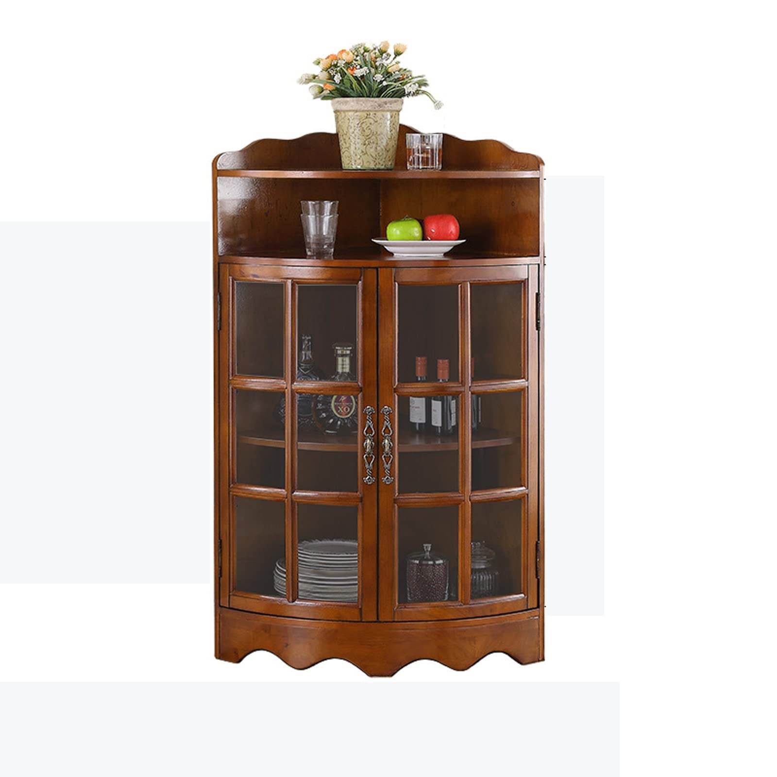 Cantinetta Mobiletto portaoggetti triangolare angolare in legno con due ante e ripiano regolabile for bagno, soggiorno, sala da pranzo o cucina Portabottiglie (Size : L, Color : A)