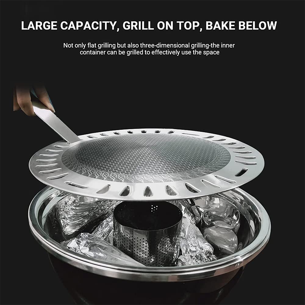 Grill de Barbacoa de Acero Inoxidable con Ventilador USB Interior y Parrilla sin Humo al Aire Libre, Parrilla de Acero Inoxidable portátil Multifuncional para Acampar al Aire Libre Barbq Grill