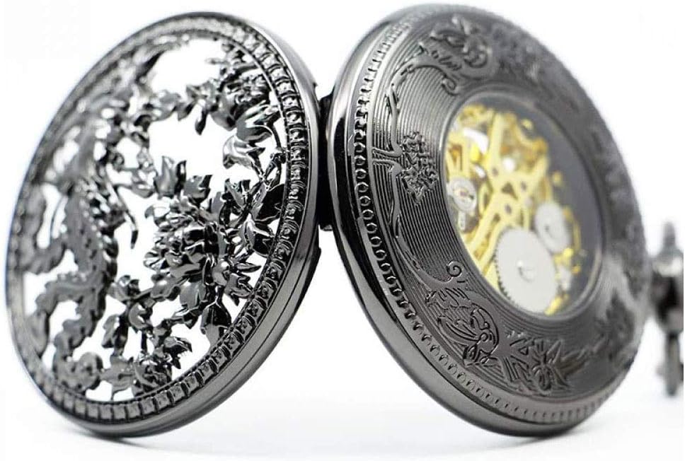 Pocket Watch,Peony Mocking Phoenix flip top Watch,Mens Antique Mechanical Pocket Watch,Retro Classic Embossed Hollow Mechanical Pocket Watch (Color : B)