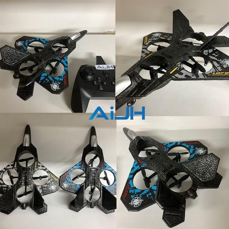 Image of Remote Control Fighter Plane Toy with LED Lights, 2.4GHz RC Airplane, One Key Take Off, Stable Hover, 360 Stunt Roll, Rechargeable Foam Aircraft for Kids and Beginners