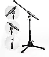 Vista 1 de Stage Rocker Foldable Tripod Low-Profile Mic Boom Stand - Height Extending from 9.6'' to 16.9'', w/Adjustable Telescoping Arm Up to 9