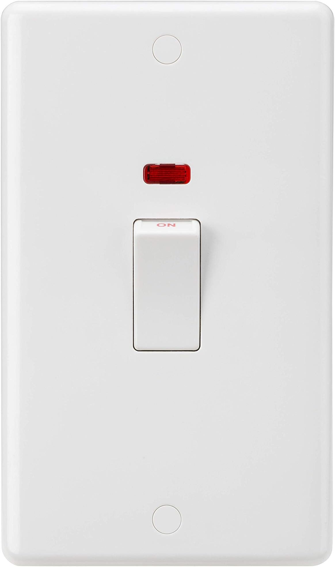 Curved Edge 2 Gang DP Switch and Neon in White with White Rockers