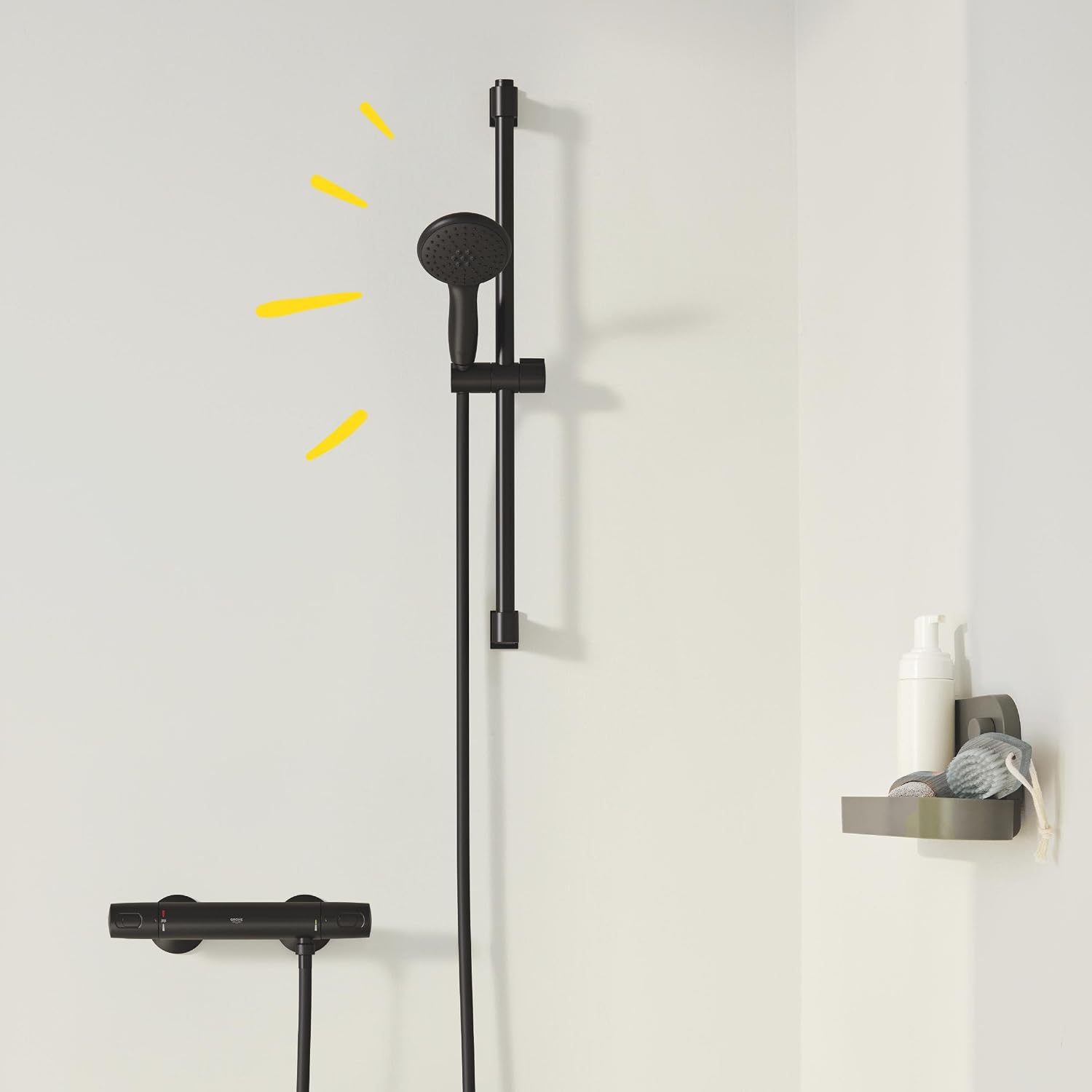 GROHE Precision Trend – Exposed Thermostatic Anti-Scald Shower Mixer (Wall-Mounted, Safety Functions, Water Saving, Cool Touch, Ergonomically Shaped Metal Handles), Matt Black. 1022172432