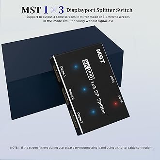 Displayport DP 1.4 8K@30Hz 4K@144Hz Splitter Switch, 1 in 3 Output Displayport Switch, Compatible with Multiple Video Sources and Monitor Interfaces