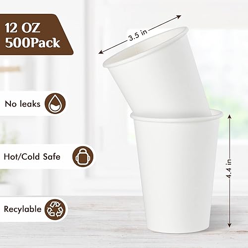 Miniatura 3 de Vplus Paquete de 500 tazas de café de papel de 12 onzas, tazas de café desechables de 12 onzas con tapas, tazas para beber fríocaliente, tazas de