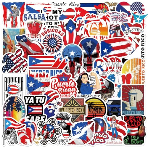 50PCS Puerto Rico Sticker Pack,Flag Graffiti Waterproof Vinyl Decals for Water Bottle Phone Scrapbooking Laptop Bike Skateboard Box Keyboard for Adult Party Decorations Collect(Puerto Ricos)