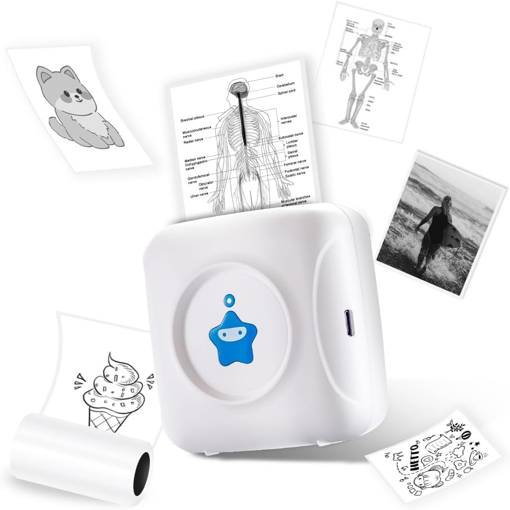 vretti Mini drukarka termiczna TP2-Y, drukarka fotograficzna Bluetooth, kompatybilna z systemami Android i iOS, samoprzylepna drukarka do telefonów, do pracy, listy, notatek, czasopism, zdjęć