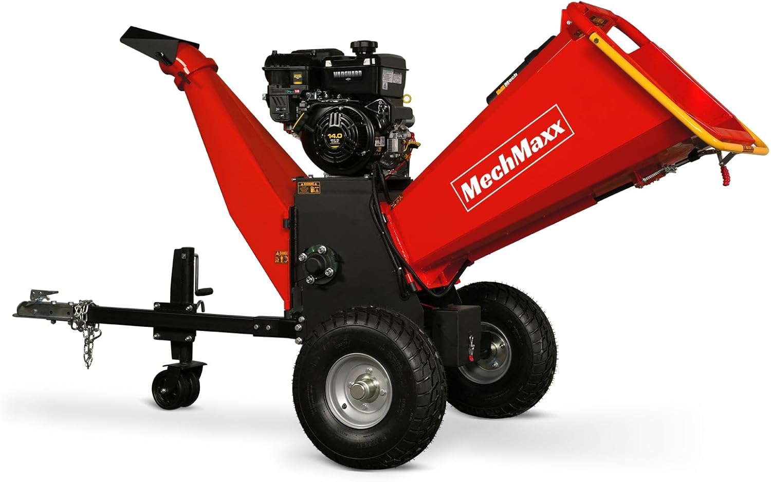 6 inch B&S 408cc 14hp Gas Powered Wood Chipper Shredder Mulcher with Towbar, 6" Max Chipping Diameter Capacity,with Emergency Stop Button&Stop Bar,Model P4206 Red