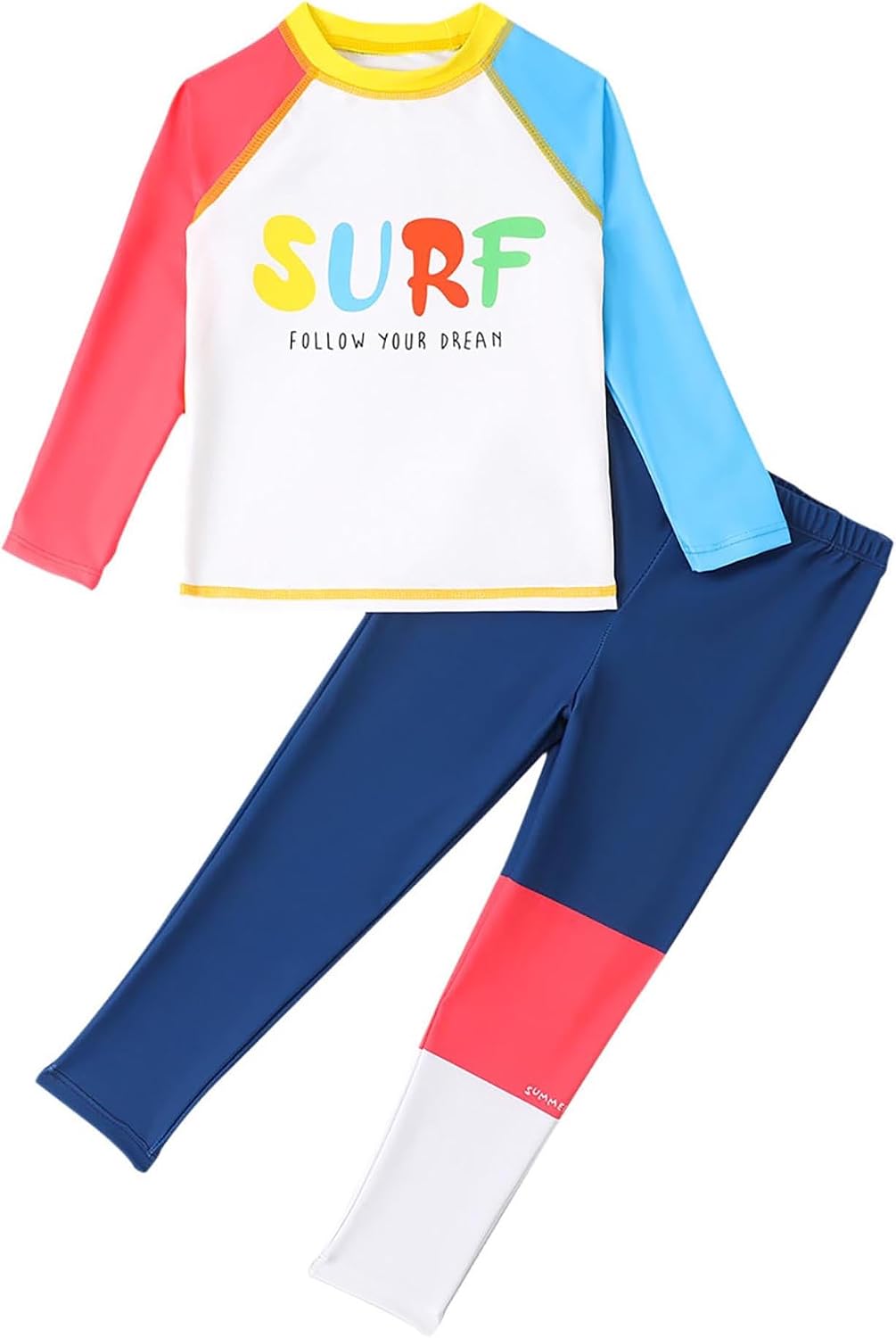 Kids Boys Two Piece Swimsuit Long Sleeve Pullover Swim Tops with Pants Set Sun Protection Swimwear