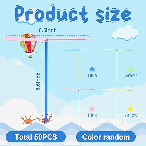 Miniatura 2 de Juego de 50 juguetes de helicóptero volador, 50 hélices + 50 varillas, helicóptero de mano, juguetes de fiesta al aire libre para niños de 4 a 8