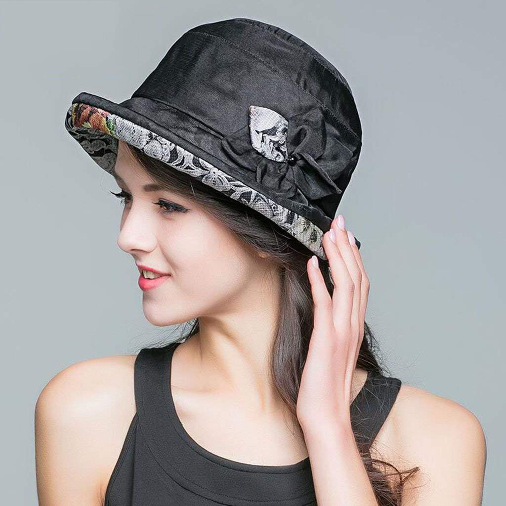 MU Viaje al Aire Libre Sombreros para el Sol Primavera y Verano Ms Sombrero Visera de Seda Sombrero de Playa para la Moda Sombrero para el Sol al Aire Libre,Negro