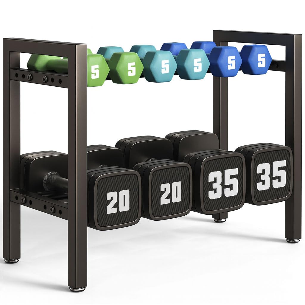 Dumbbell Rack 2-Tier 20 IN Length Adjustable Weight Rack For Home Gym Dumbbells Kettlebell Rack Only