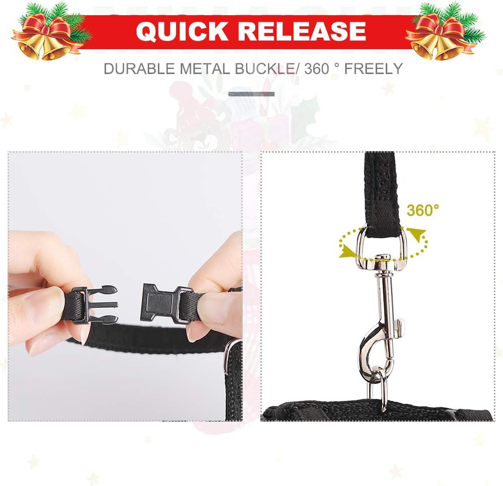 Cat Harness Christmas Adjustable with Removable Bowtie-for Kitty & Rabbit, Harness and Leash Set, Black