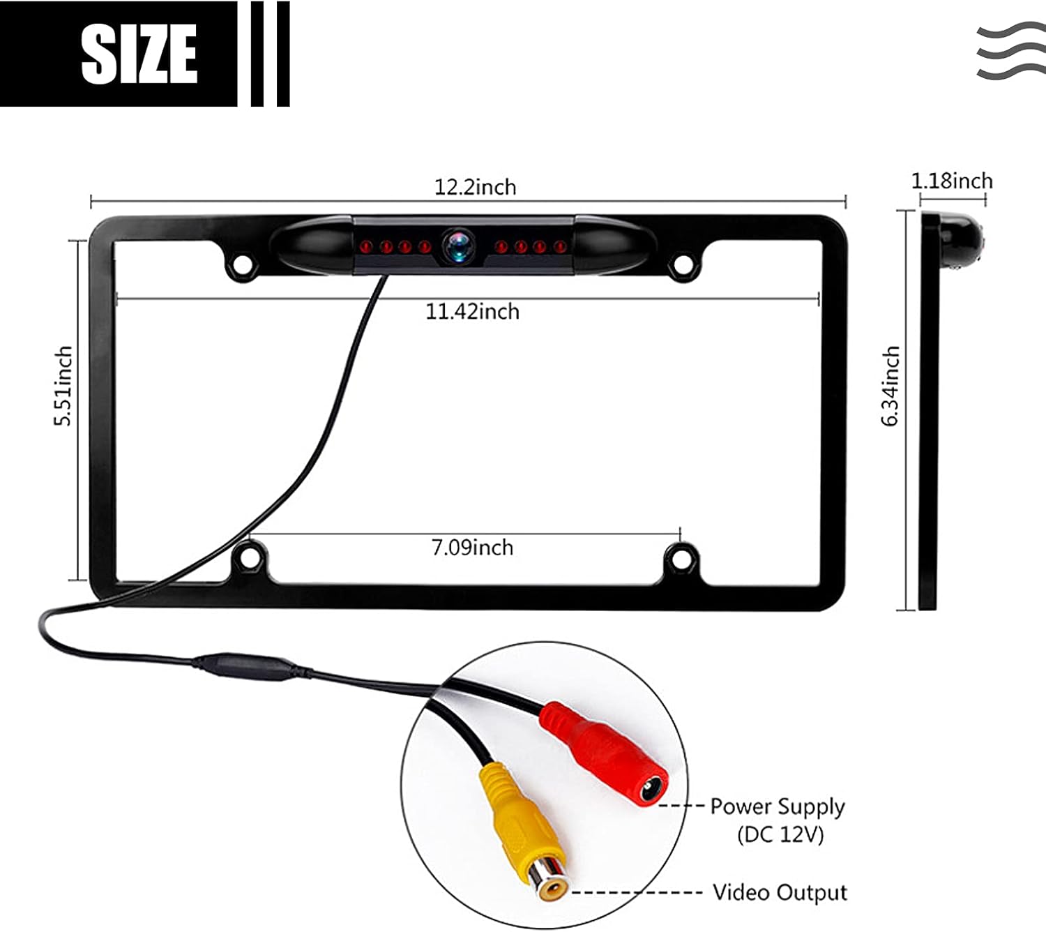 License Plate Backup Camera, Night Vision Rear View Camera with 8 LEDs 170° Viewing Angle, Waterproof Backup Rear Camera for Cars, Universal Reversing Assist Security