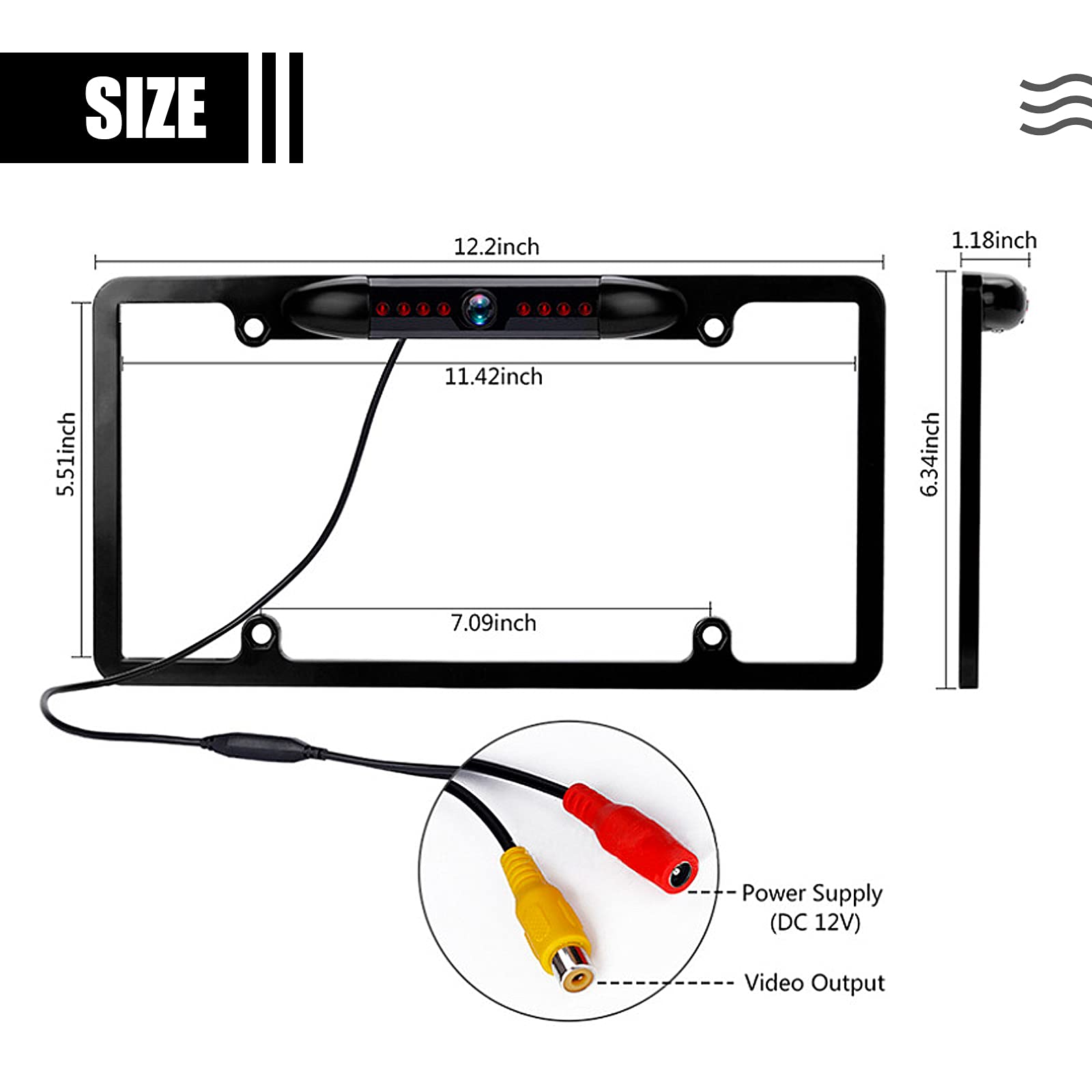 License Plate Backup Camera, Night Vision Rear View Camera with 8 LEDs 170° Viewing Angle, Waterproof Backup Rear Camera for Cars, Universal Reversing Assist Security