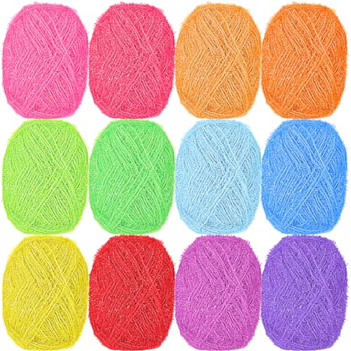Threlaco JYD-THRELACO-0841 12 Skeins Scrubby Yarn Bundle 100% Polyester Color Yarn cover