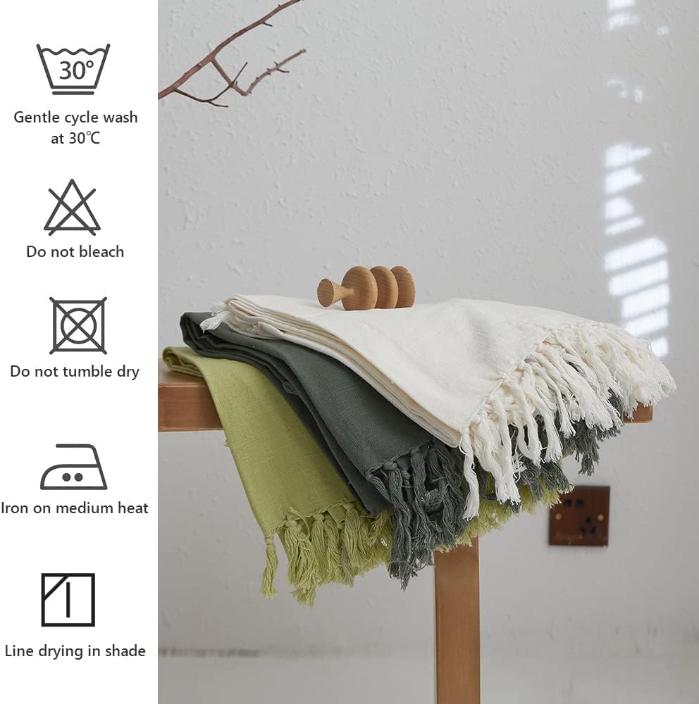 Simple&Opulence Boho Linen Throw Blanket for Bed, Couch, 50”x70” Pre-Washed Fringed Vintage Decorative Woven Blanket with Tassels, Breathable Durable Cozy Farmhouse Decor for All Seasons(Lime Green)