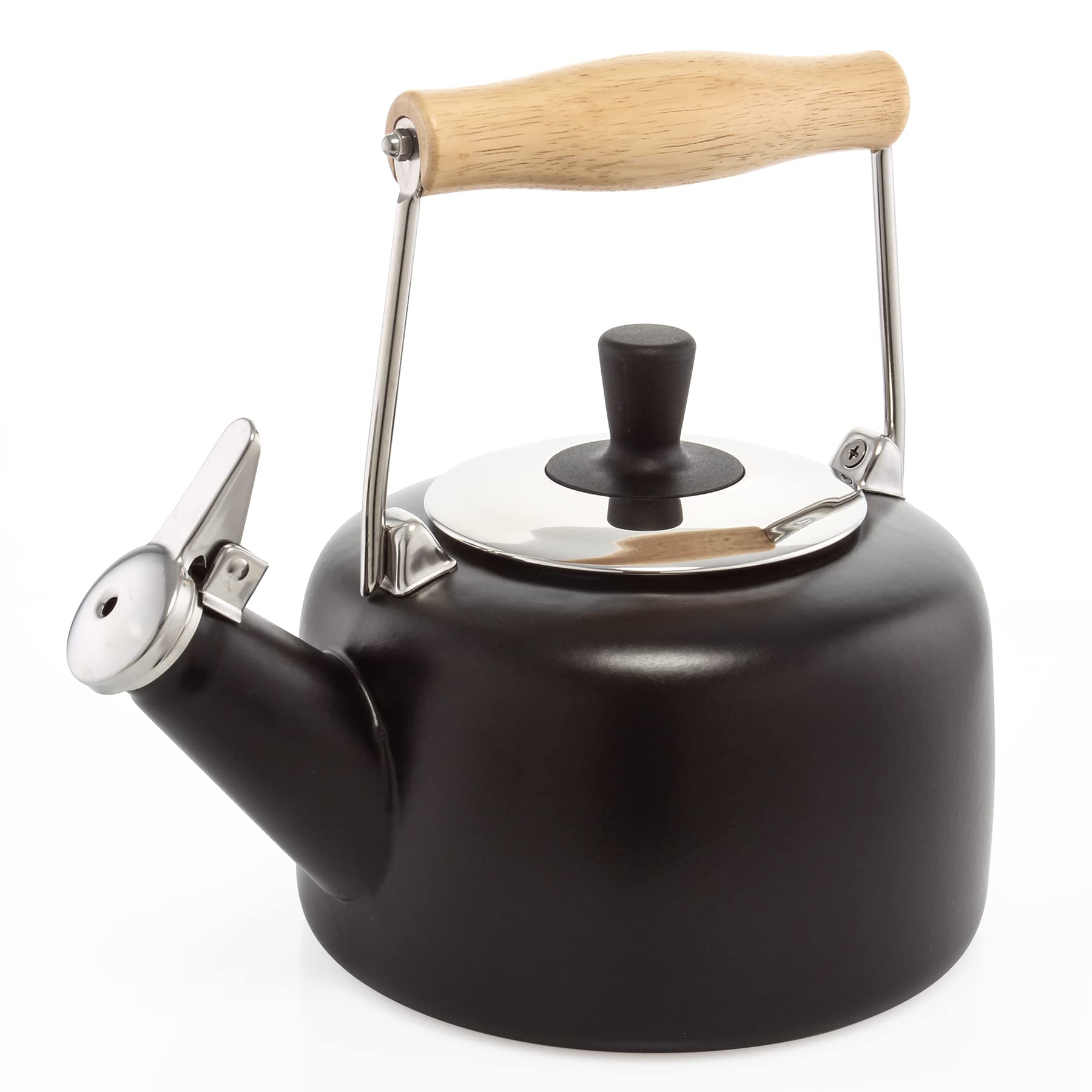 ChantalSVEN Enamel on Steel Whistling Teakettle with Natural Wood handle, 1.4 quarts (Black)