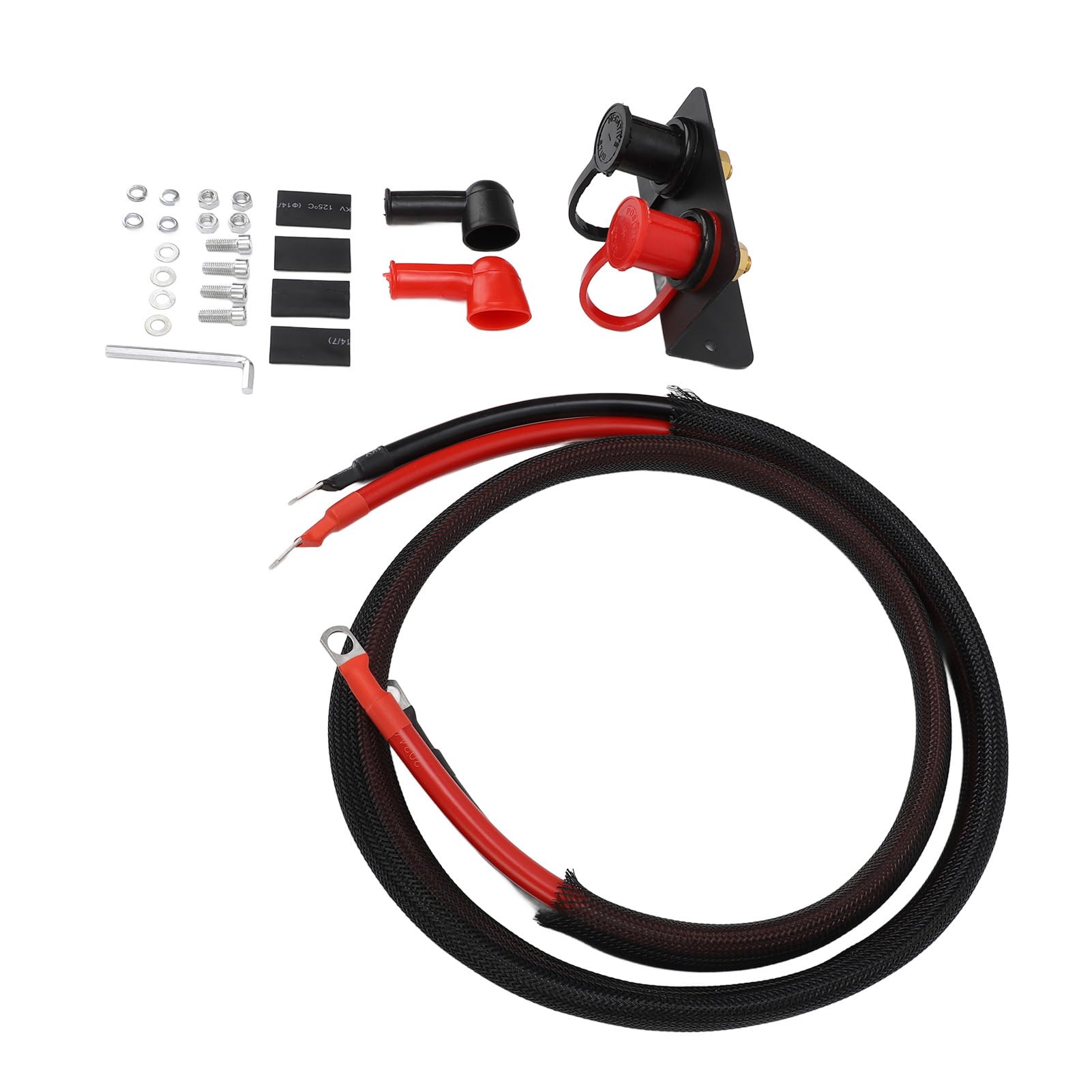 Drfeify Terminales de BateríA Remota Latón Poste de Salto de BateríA con Perno de 3 8 Pulgadas con Cubierta Cable de Acero de Calibre 4 con Clasificación 250 A Soporte de Acero de 59 Pulgadas para