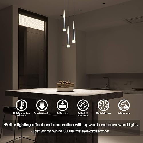 Miniatura 2 de BEWAMF Paquete de 3 lámparas colgantes modernas de isla con pantalla acrílica, LED ajustable, cono, contemporáneo, iluminación colgante para cocina,