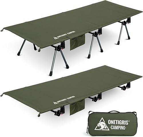 Miniatura 11 de ONETIGRIS SUPRANUBIS - Catre de campamento, altura ajustable con extensores de patas de cuna, soporte fuerte de 330 libras, cama plegable ligera y